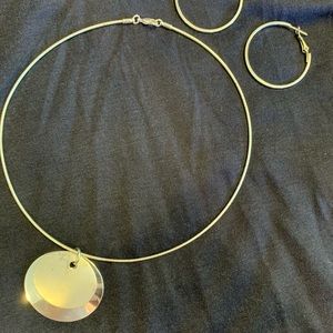 Silver choker and hoop earrings